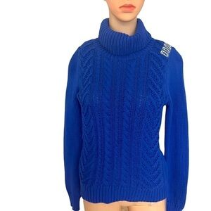 Lands' End Drifter Cable Knit Fisherman Style Turtleneck Blue Sweater Size XS